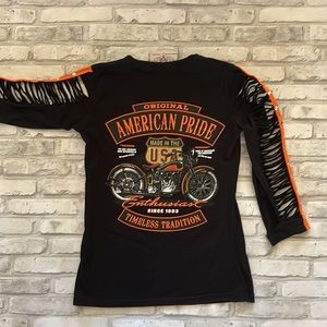 NWOT Black with orange cutout detail  motorcycle enthusiast top.